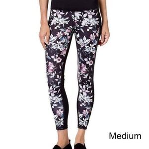 Women's Leggings Medium Low Rise Black Floral Mesh Inset Joggers M NWOT